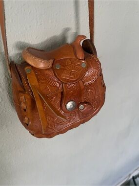 Vintage Tan Hand-Tooled Leather Crossbody Bag